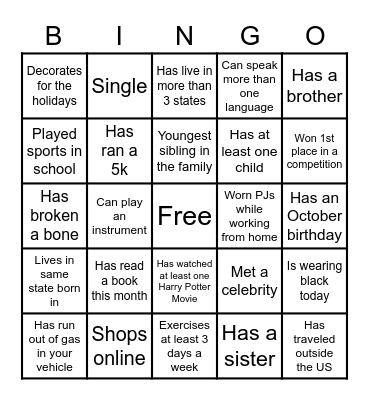 MENGO - All About Me Bingo Card