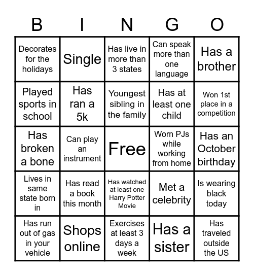 MENGO - All About Me Bingo Card