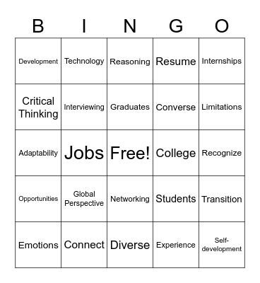 Career Development Bingo Card