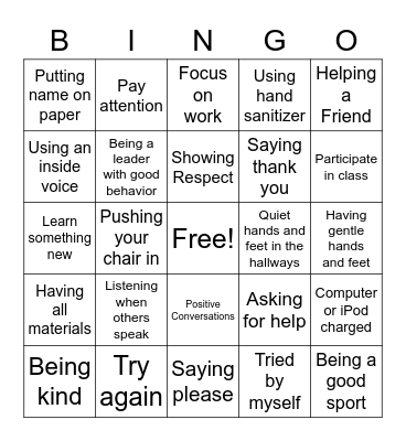 Social Skills Bingo Card