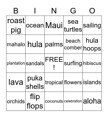 Hawaiian  Bingo Card