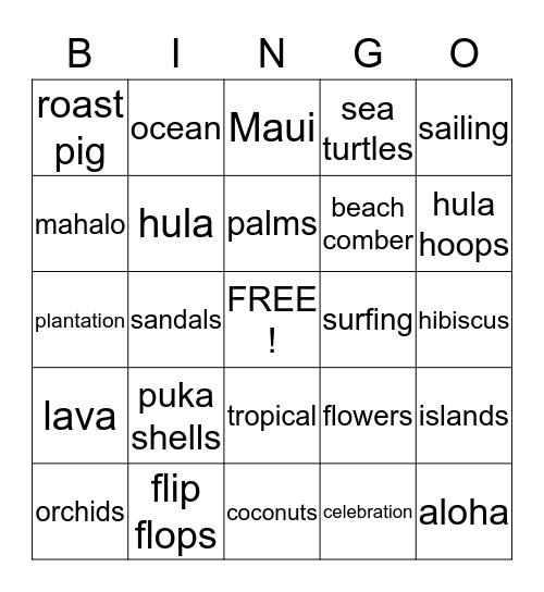 Hawaiian  Bingo Card