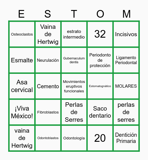 Loteria de dentistas Bingo Card