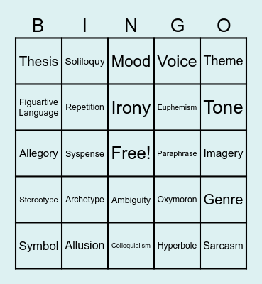 Literary Terms Part 4 Quiz Review Bingo Card