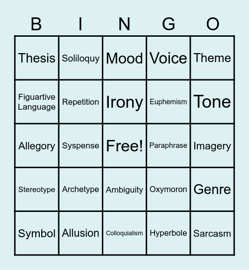 Literary Terms Part 4 Quiz Review Bingo Card