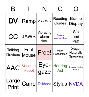 Assistive Technology Bingo Card