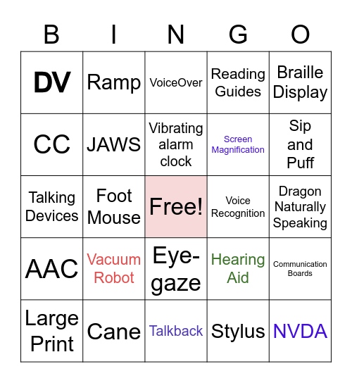 Assistive Technology Bingo Card