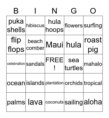 Hawaiian  Bingo Card