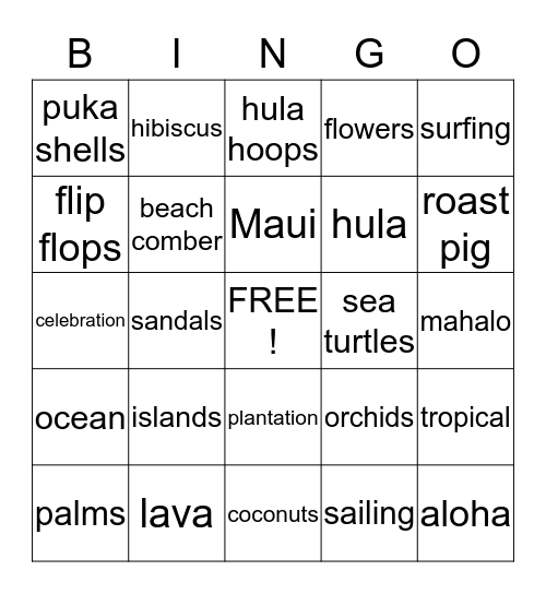 Hawaiian  Bingo Card