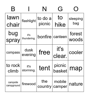 al acampar Bingo Card