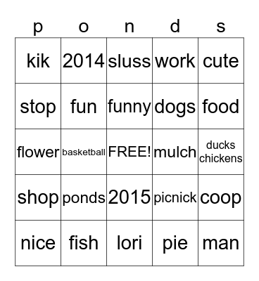 ponds Bingo Card