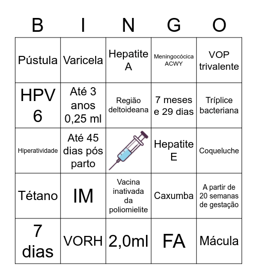 CALENDÁRIO VACINAL 👧🏼👶🏻👦🏽 Bingo Card