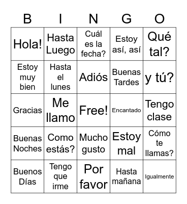 SPANISH GREETINGS - BINGO Card