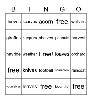 Spelling List #6 Bingo Card