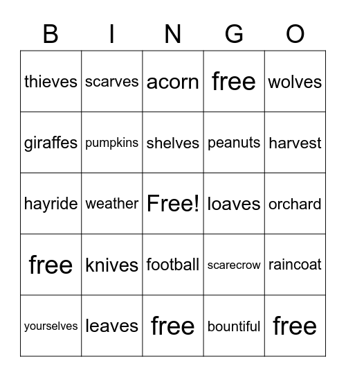 Spelling List #6 Bingo Card