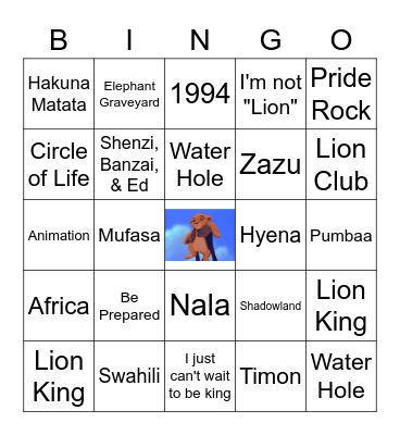 Lion King Bingo Card