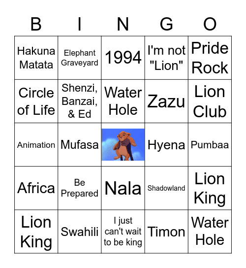 Lion King Bingo Card