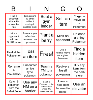 Pokemon Bingo Card