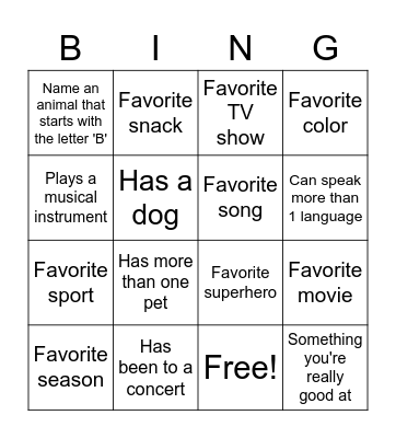 Untitled Bingo Card