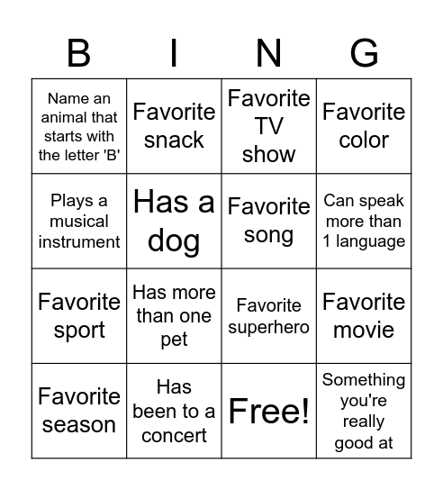 Untitled Bingo Card