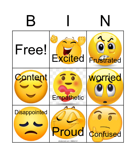 Emotion Words Bingo Card