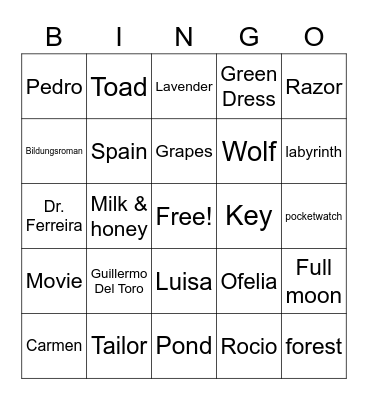 Pan’s Labyrinth Pond Bingo Card