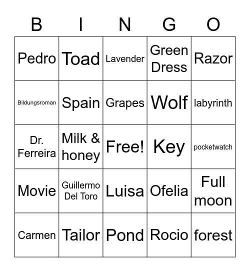 Pan’s Labyrinth Pond Bingo Card