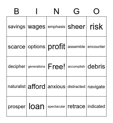 Vocabulary Bingo Card