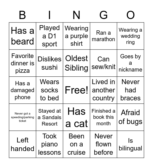 Pack Bingo Card