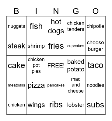 food Bingo Card