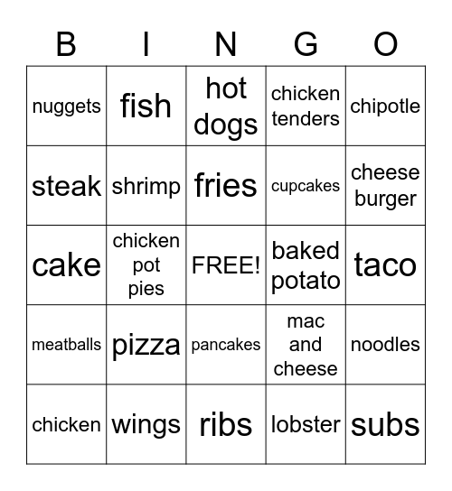 food Bingo Card