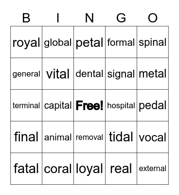 Megawords 3 List 15 Bingo Card