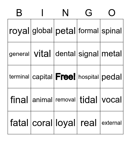 Megawords 3 List 15 Bingo Card