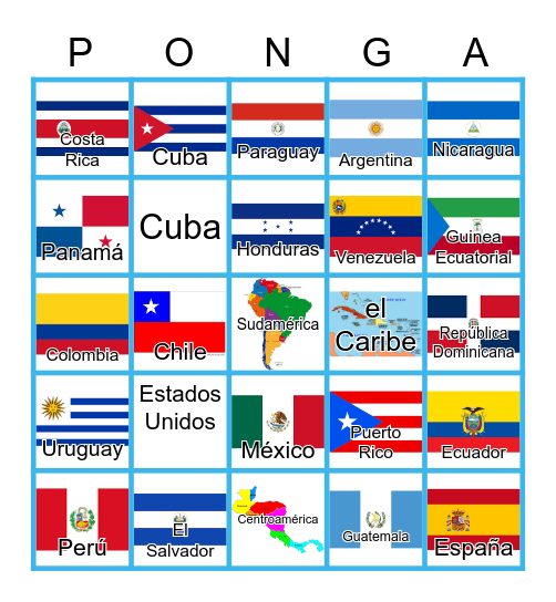 Los Países Hispanohablantes Bingo Card