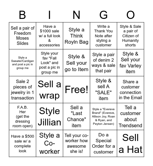 Style Challenge Bingo Card