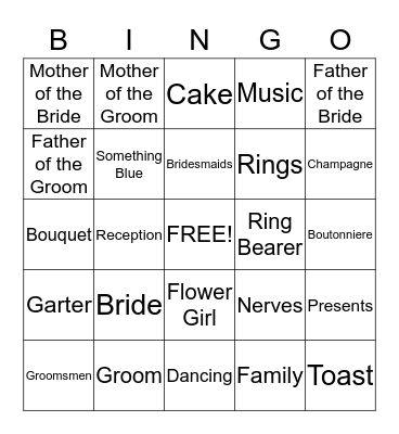 Bridal Shower Bingo Card