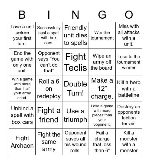 Tournament Bingo Card