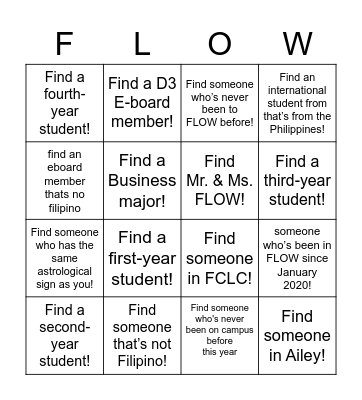 FLOW Bingo Board! Bingo Card