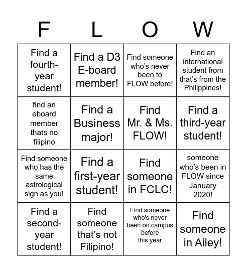 FLOW Bingo Board! Bingo Card