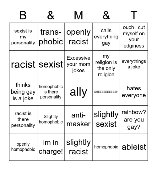 Discrimination Bingo Card