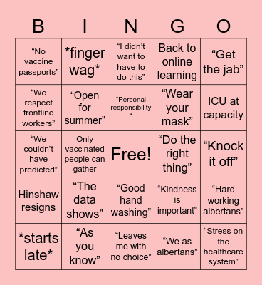 Press conference Bingo Card