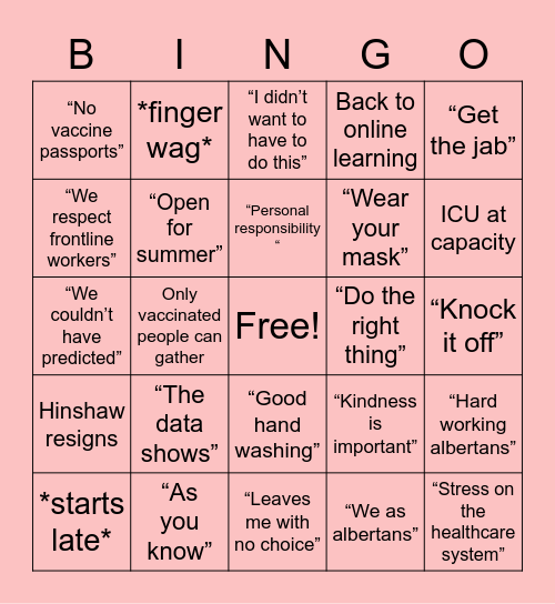 Press conference Bingo Card