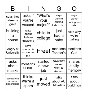 Things Prospects Say Bingo Card