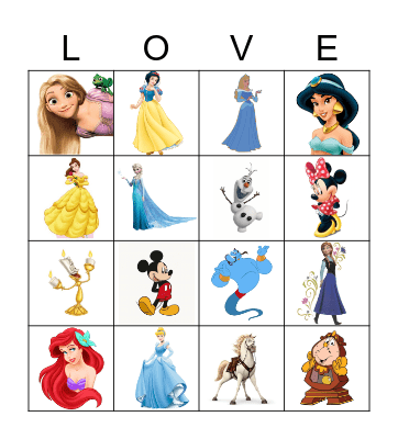 Disney Princess Bingo Card