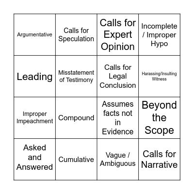 Objections to the Form of the Question Bingo Card