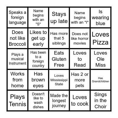 Getting To Know Others Bingo Card