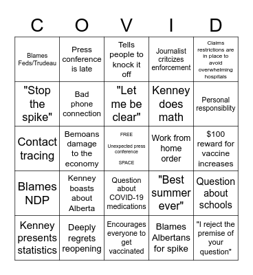 Kenney's Presser Bingo Card