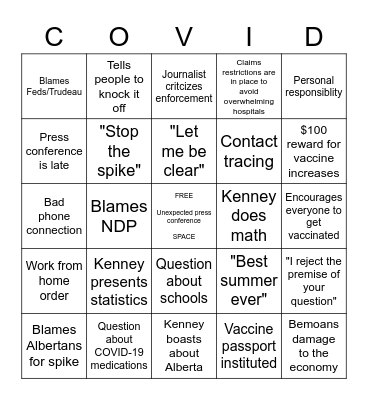 Kenney's Presser Bingo Card