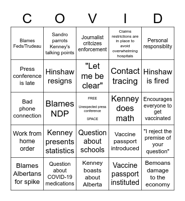 Kenney's Presser Bingo 9/15 Bingo Card
