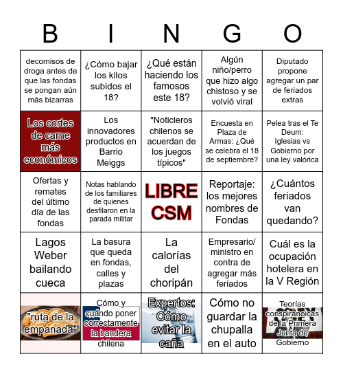 CLÁSICAS NOTICIAS DIECIOCHERAS Bingo Card